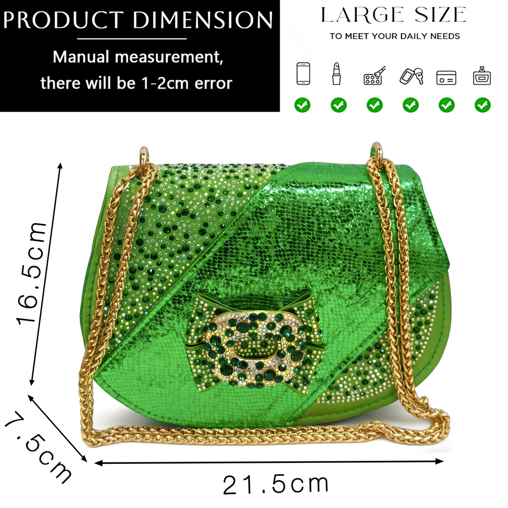 Nigeria Design Open Toe High Heels & Bag Set Gold Color blocking Hot Rhinestones Fashion Elegant Sexy High Heels