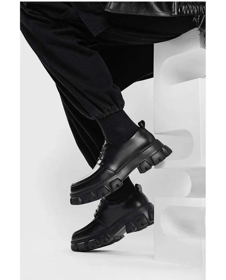 Male Leather Shoes Men 2023 New Chunky Platform Retro Work Shoes Spring Autumn Derby Shoes Highstreet Low Top Man Casual Flats