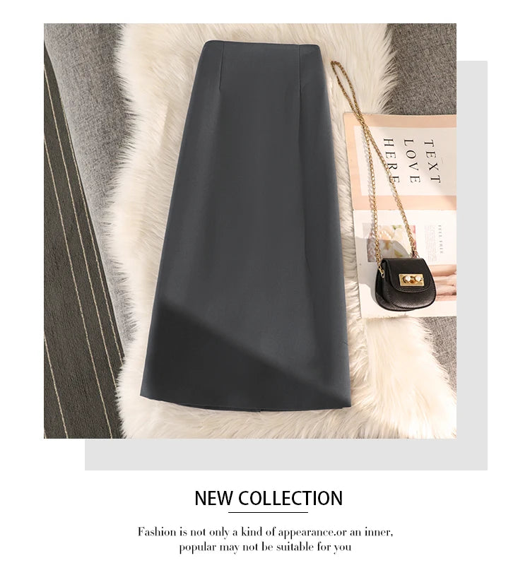 Elegant Office Ladies Work Suit Straight Skirt Women Autumn Winter Korean Fashion High Waist Split Business Midi Long Skirts