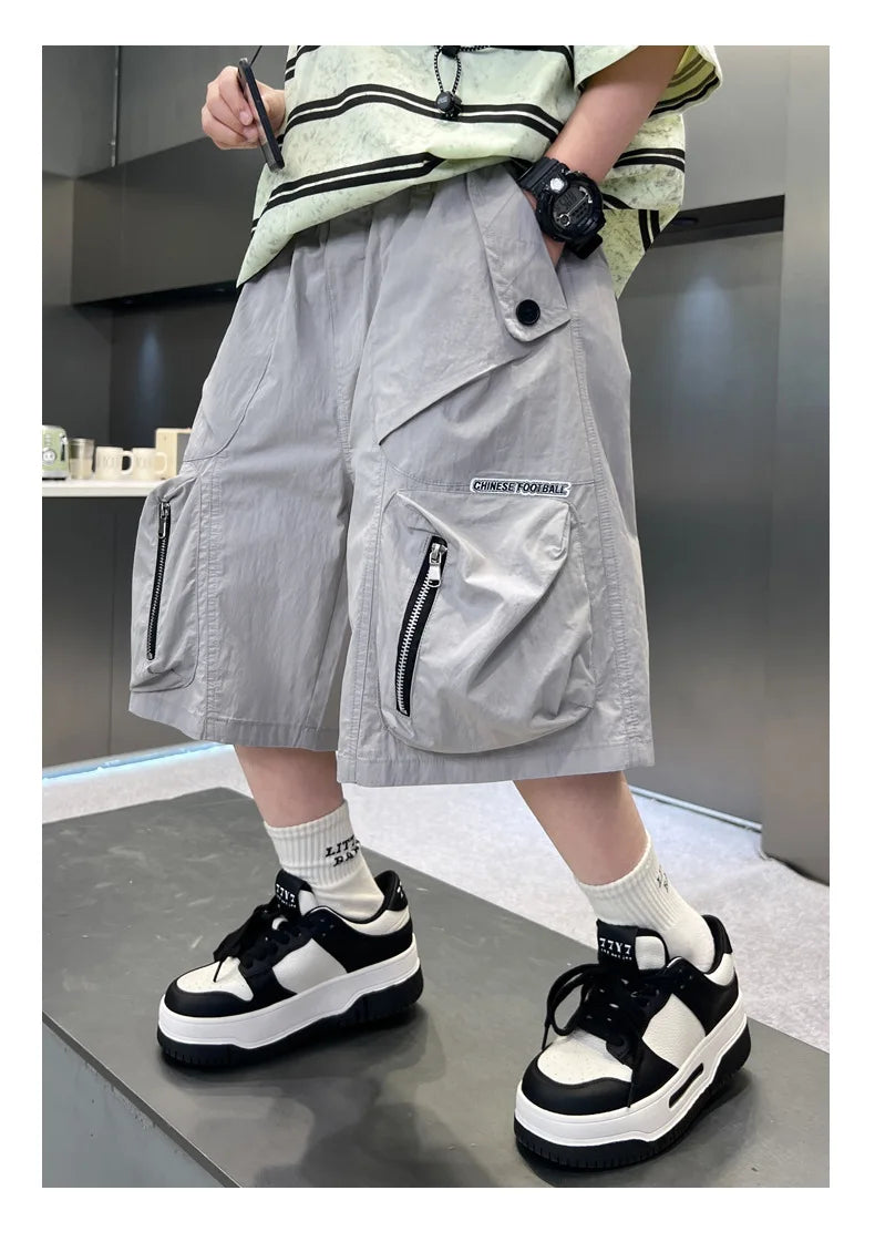2025 Summer New Men's Shorts for Boys - Children's Casual Loose Workwear with Large Pockets