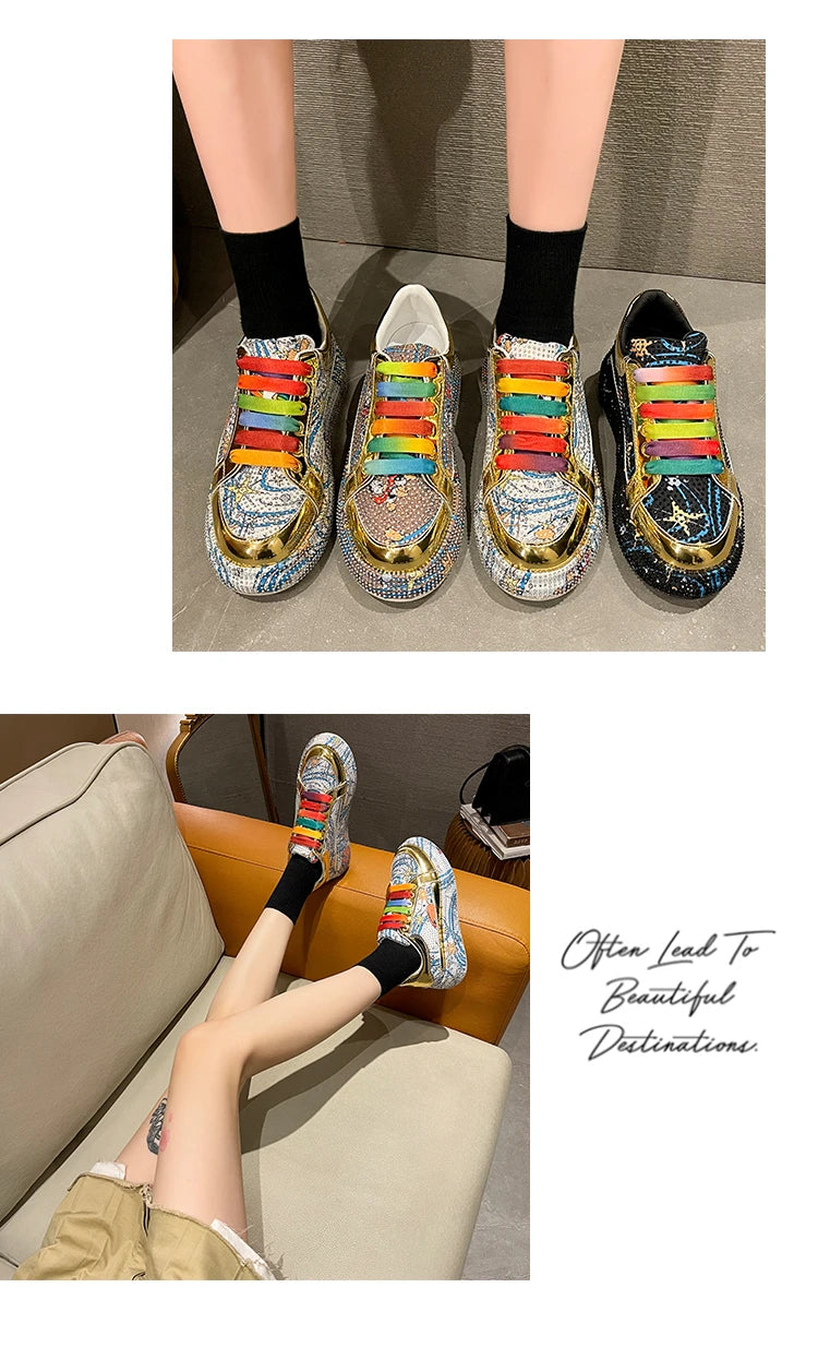 Top Quality Sneakers Women Skating Shoes 2026 Rhinestone Women Loafers Platform Fashion Shiny Women's Casual Shoes Zapatos Mujer