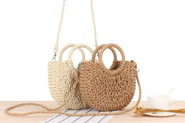 Ladies Beach Holiday Retro Woven Shoulder Bag Women Summer Woven Simple Handbag Female Casual Beach Portable Crossbody Bags Lady