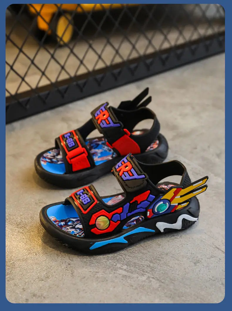 Kids Sandals for Boys 3-12 Year Old Soft Sole Anti Slip Cartoon Design Beach Outdoor Sandals