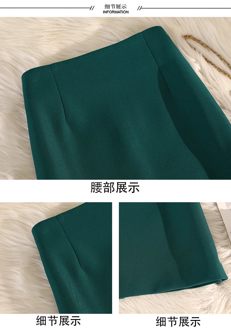 Elegant Office Ladies Work Suit Straight Skirt Women Autumn Winter Korean Fashion High Waist Split Business Midi Long Skirts