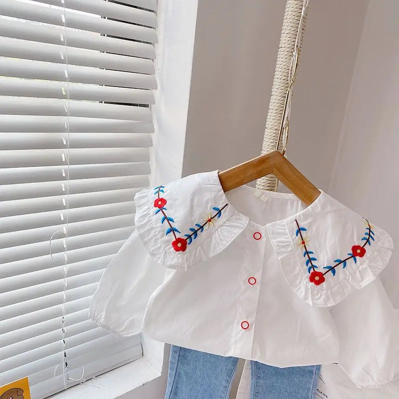 Girls' Shirts Spring and Autumn New Baby Fashionable Pure Cotton Shirts 2023 New Korean Children's Top 0-6Y
