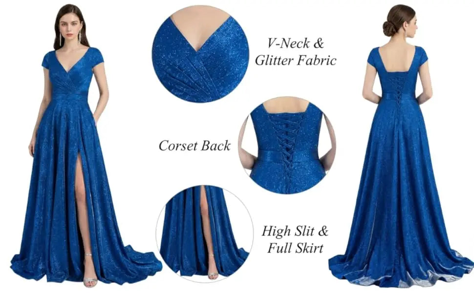 Prom Dresses Long for Women A Line with Pockets V Neck Formal Evening Ball Gown Elegant Dress Women for Wedding Party