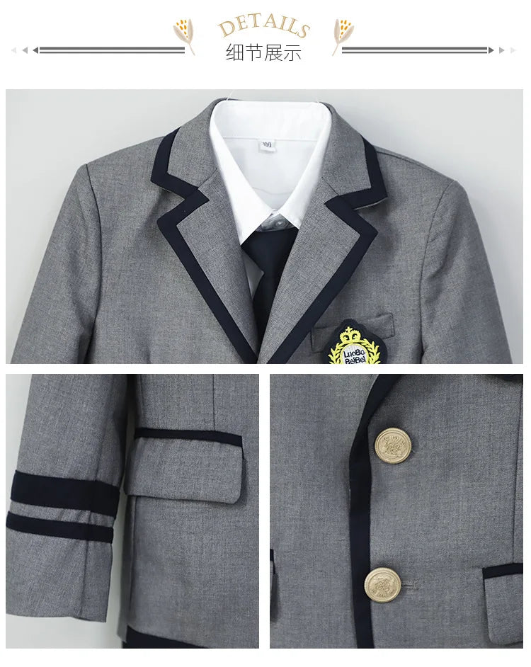 Child School Uniform Girls Korean Japanese Navy Jacket Pleated Skirt Boys Formal Dress Suits Kids Student Clothes Class Sets