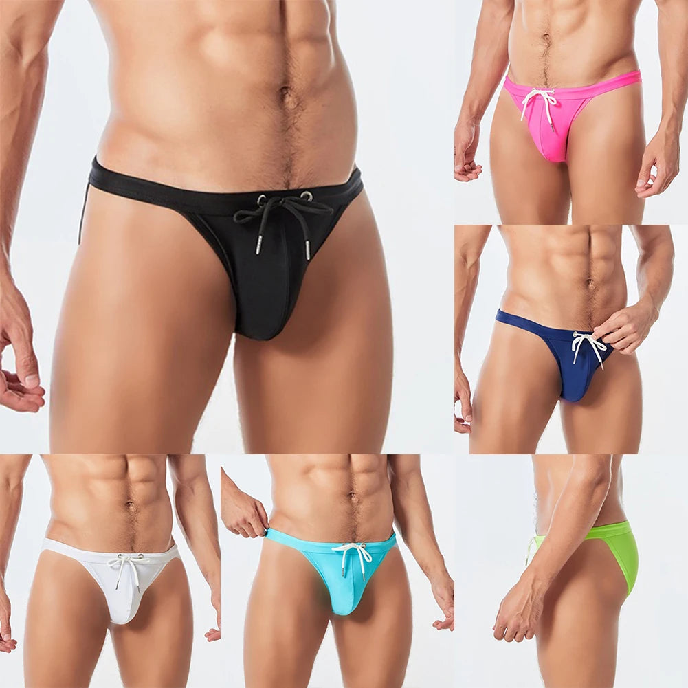 Men Summer Swimwear Swim Briefs Low Waist Bikini Beachwear Surf Board Shorts Sexy Big Pouch-Cup Swim Trunks Mens Underwear