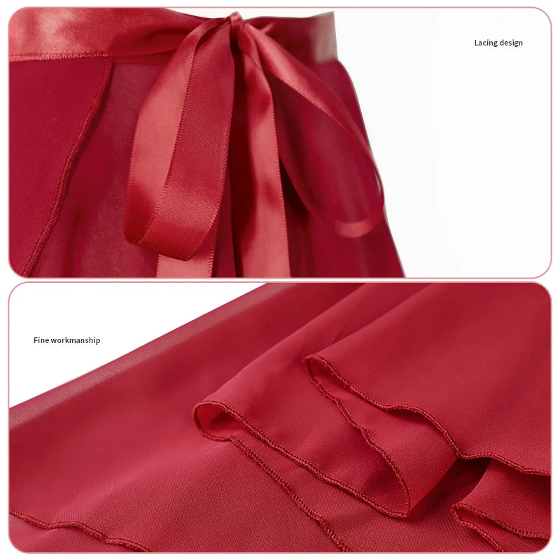 Dance Skirt Women Long Chiffon Ballet Skirts Adult Ballroom Dance Skirt Black Burgundy Ballet Costume Waist Tie Dress