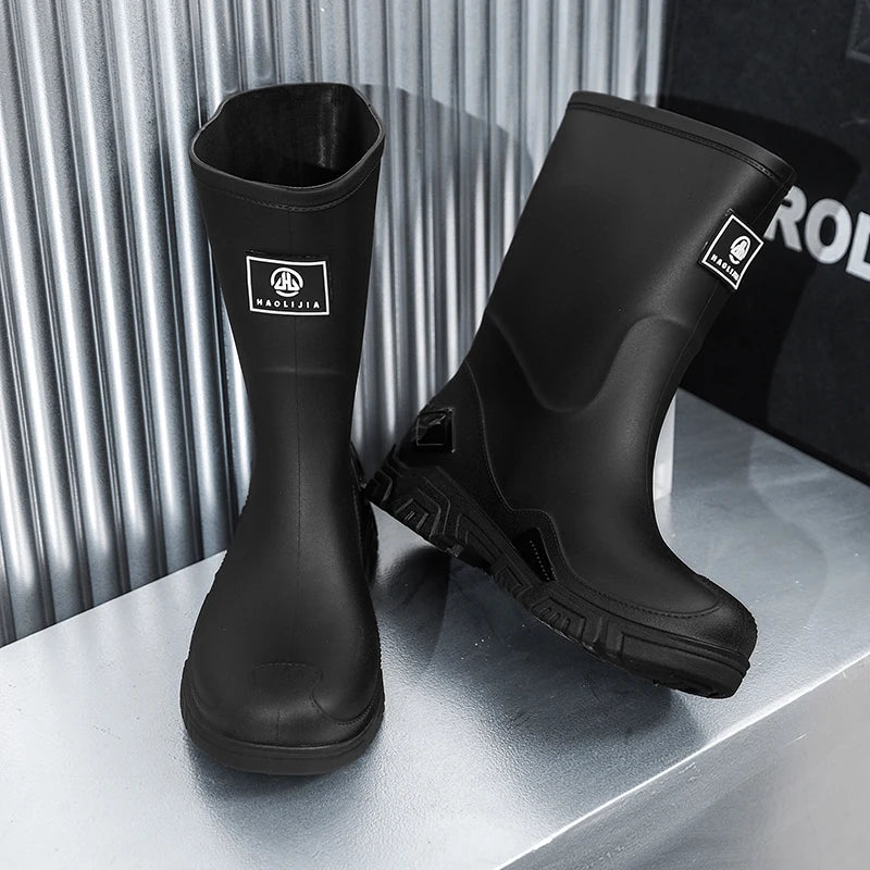 Rain Boots for Men, Non-Slip, Waterproof, High-Top Fishing Boots, Popular Work Safety Shoes, Rain Boots