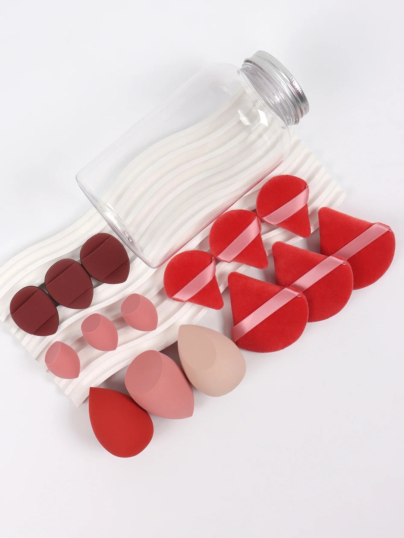 15Pcs Premium Powder Puffs with Storage Jar - Makeup Blending Sponges Set for Face Foundation & Loose Powder Kit
