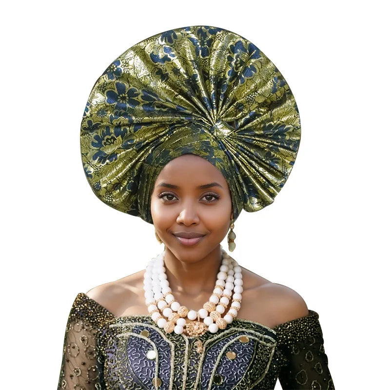 Elegant African Autogele Women's Turban Cap Nigeria Wedding Gele Ready To Wear Headtie Evening Party Headwear African Headtie