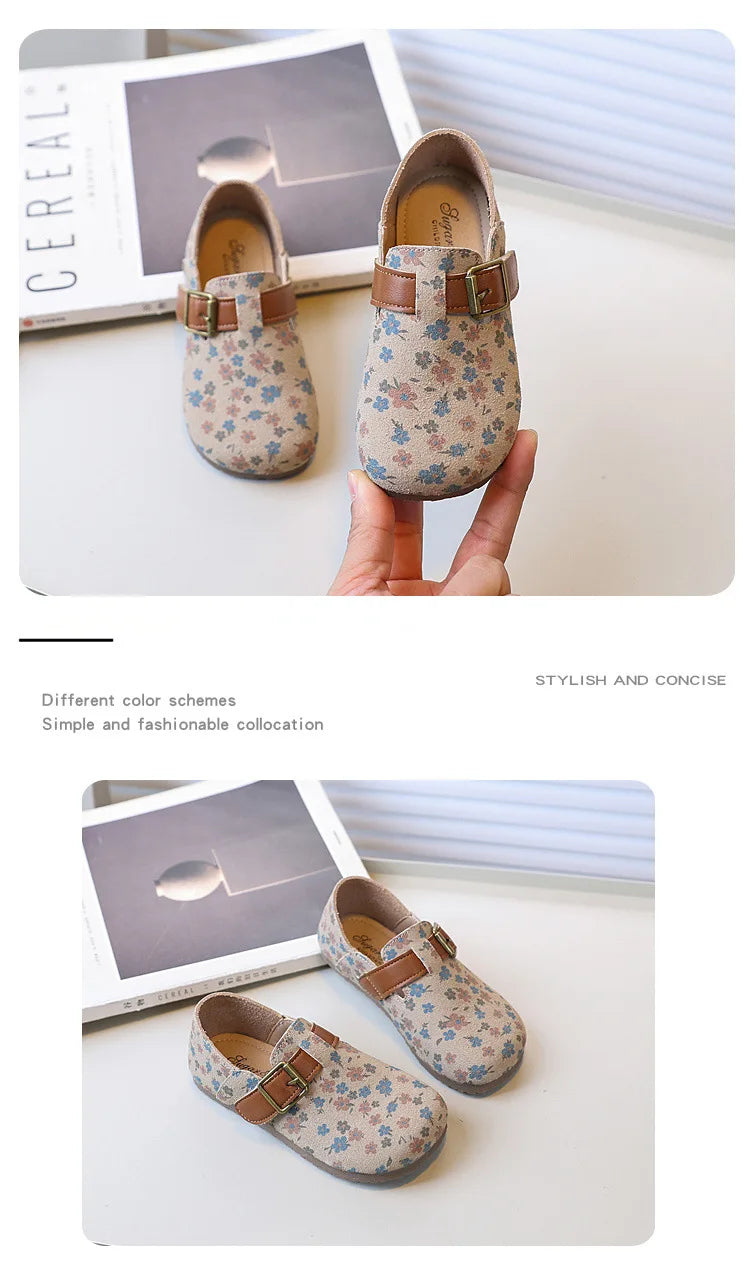Zapatos De NiñaRetro Girl Shoe Autumn New Girl Leather Shoe Floral Princess Shoe Soft Sole Casual Kid Shoes Allmatch Women Shoes