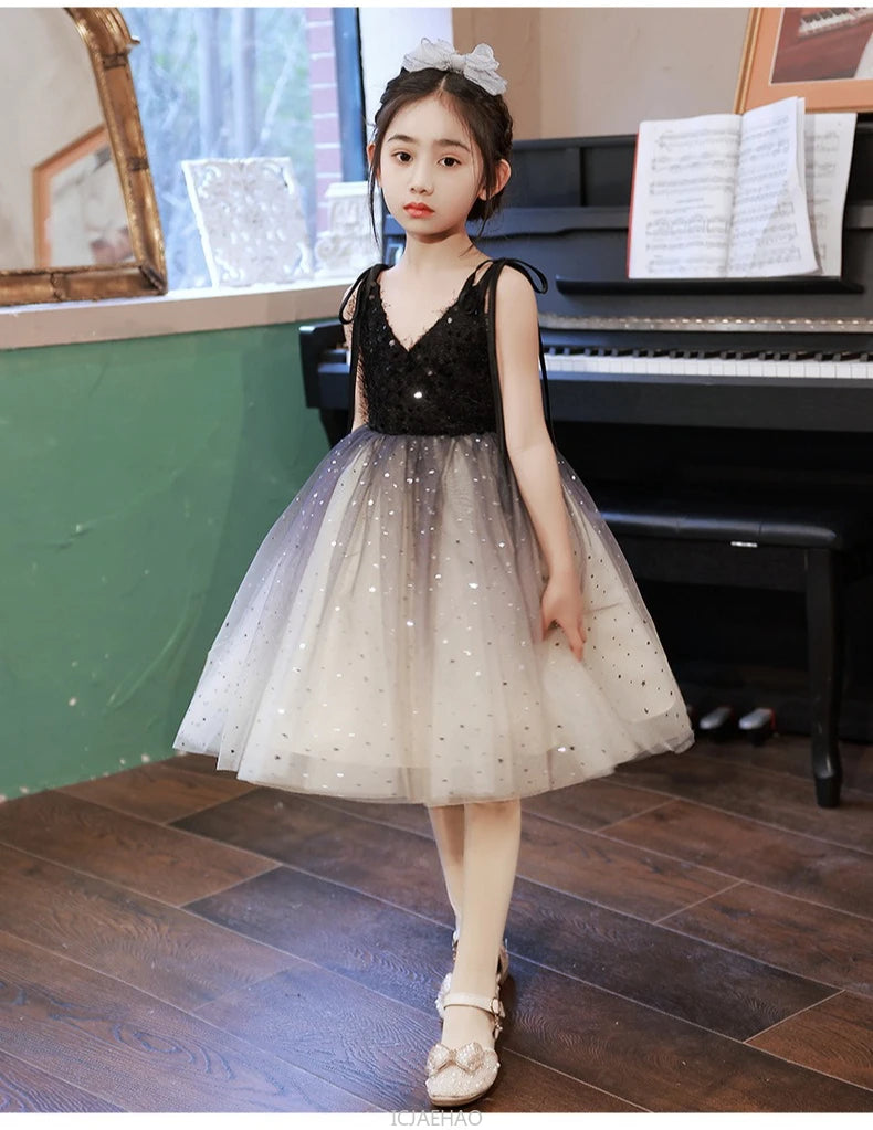 Teen Girl Clothes New Girls Strappy Tie Princess Dress Casual Fashion Kids School Event Host Gown Daily Wear Party Outfit Summer