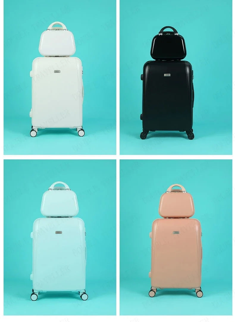 Travel suitcase on mute Universal wheels  ABS +PC Rolling Luggage set 20 inch carry on Cosmetic bag zipper luggage-bags valises