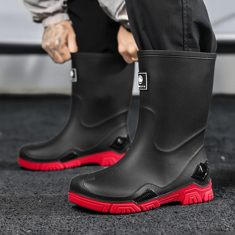 Rain Boots for Men, Non-Slip, Waterproof, High-Top Fishing Boots, Popular Work Safety Shoes, Rain Boots