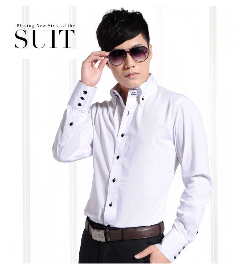 Men's Collared Shirt Long Sleeve Fashion Korean Button-down Casual Shirts Formal Business Dress Shirts Slim Fit Designer Shirts