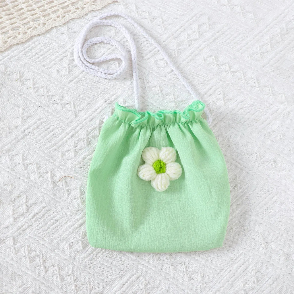 1-6Year old Children Girls' Summer Dress Knitted Small Flower Pleated Skirt Mini bag Two-piece Set Girls' Sweet style Dress