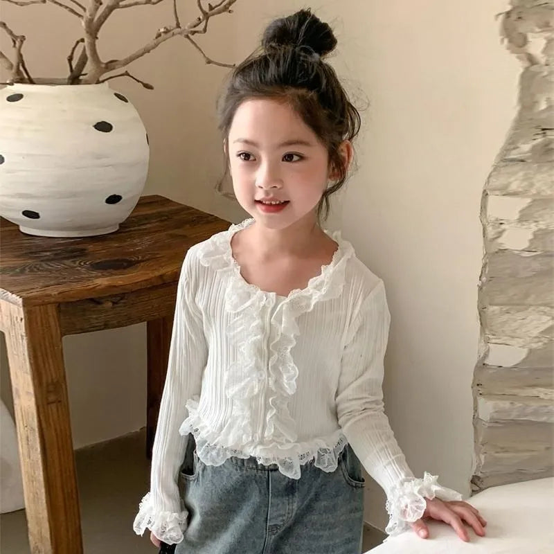 French Lace Tween Girl Clothes T Shirts for Girls 11 12 Years Elementary Student Children Top T-shirts 4 Clothing From 7 8 5 6 9