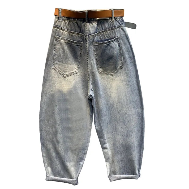 Baggy Jeans Women Printed Rhinestones Jeans Mujer 2023 Spring New Loose Casual Cropped Pants Ankle-Tied Harem Pants Female