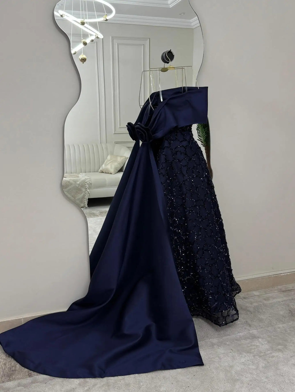 Mina Customized Navy Blue Luxurious Women's Evening Dresses for Formal Occasions Beads Flowers Sequins. Elegant Party Dress Prom
