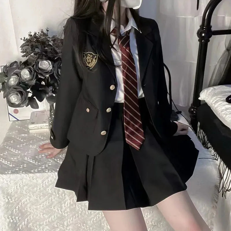 Girls College Style Fashion Sweet Blazers Anime COS Sexy Kawaii Mini Pleated Skirt Uniform, Japanese Student JK School Uniform