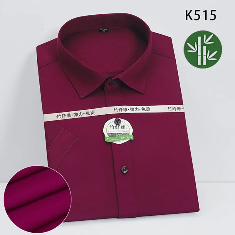 Summer New Male Pure Color Short Sleeve Breathable Shirt White / Navy / Wine Red Men Business Social Dress Shirts
