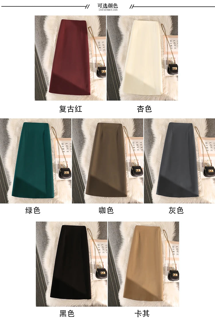 Elegant Office Ladies Work Suit Straight Skirt Women Autumn Winter Korean Fashion High Waist Split Business Midi Long Skirts