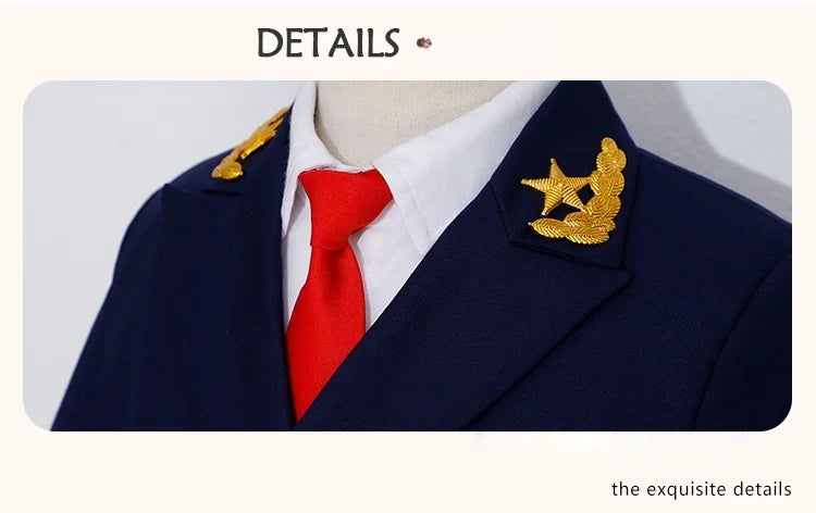 Boys Girls School Ceremony Costume Flower Boys Grils Pilot Uniform Suit Kids Formal Jakcet Pants Tuxedo Wedding Dress