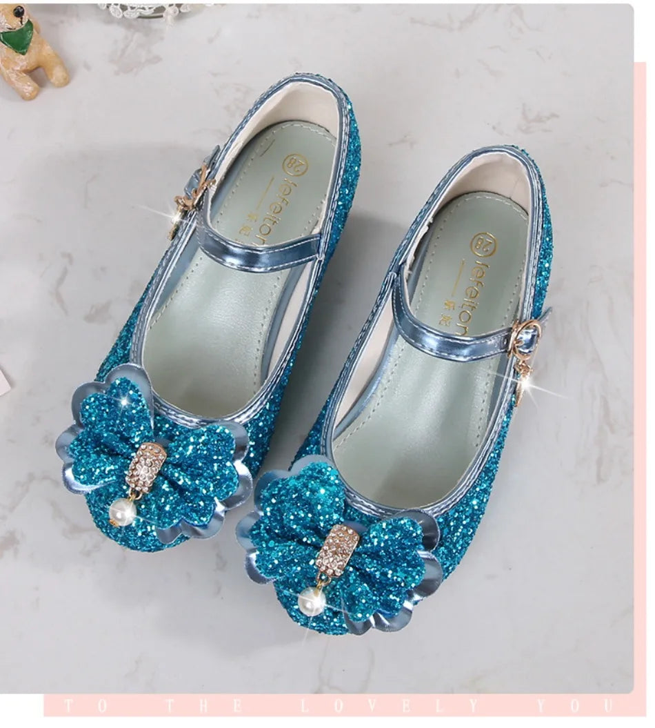 Classic Bow Girl Pu Leather Shoes For Girls Party Dance Children Shoes 3-14 Years Princess High Heels Child Wedding Shoes HSD09