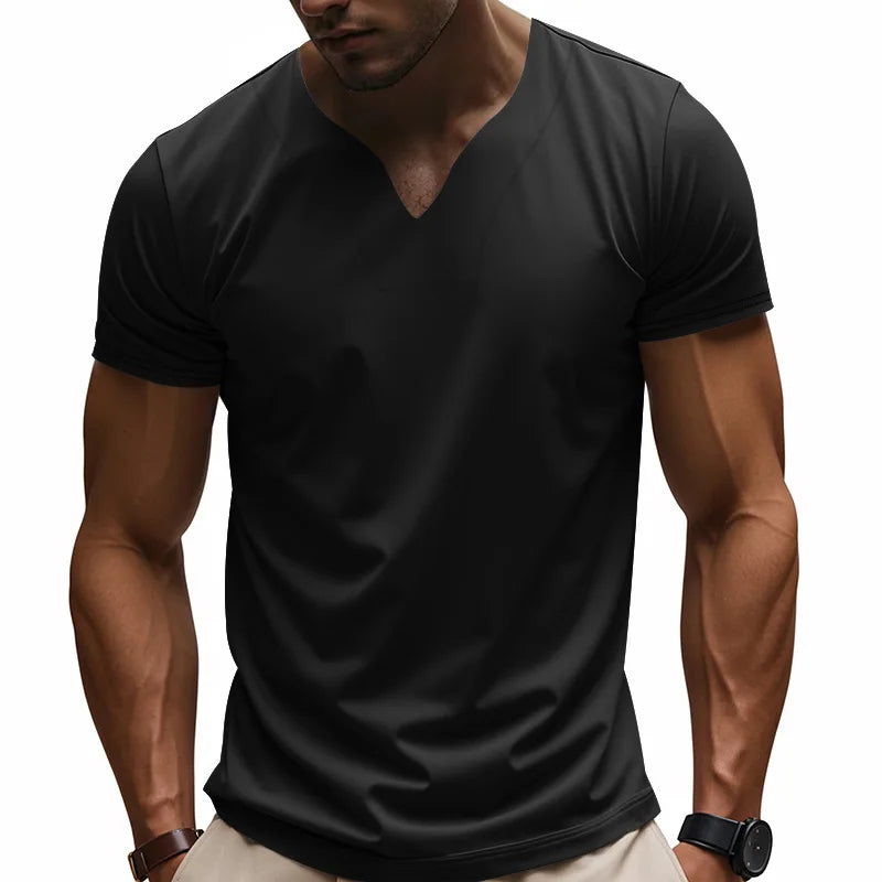 DIY custom printed V-neck T-shirt, fashionable men's short-sleeve T-shirt, stylish elegant casual streetwear top，everyday wear.