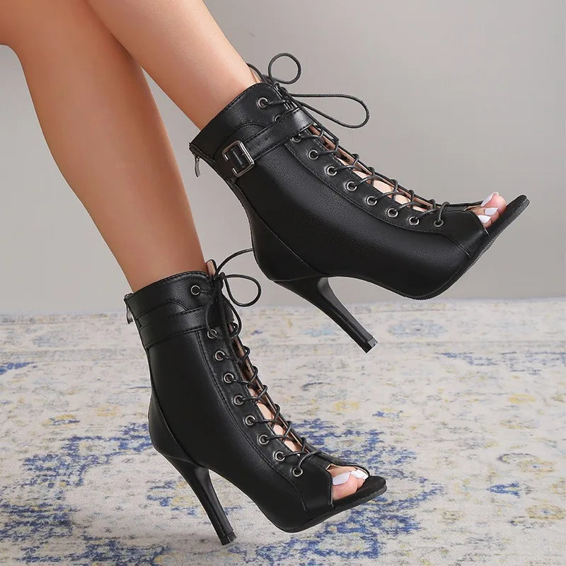 Women High Heels High Quality Latin Dance Shoes Fashion Party Jazz Dance Shoes Sexy Heeled Sandal Lace-up High Heels Ankle Boots