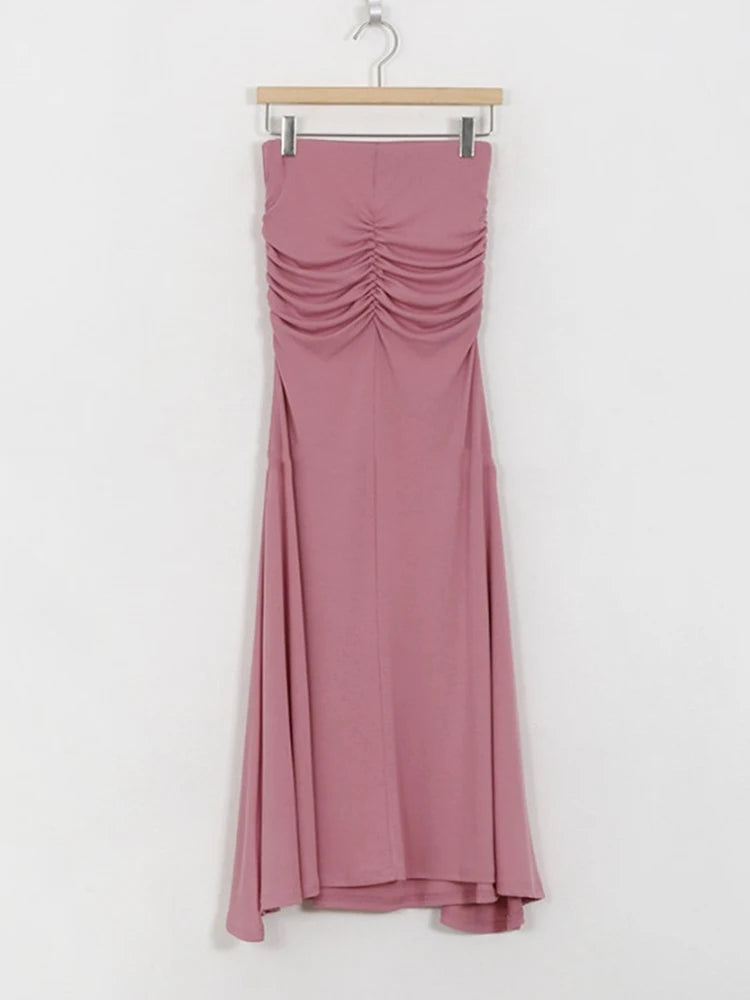 Shirring Satin Skirts for Women High Waisted Skirt 2026 Women A-Line Elegant Skirts Summer Pink Midi Skirt New Korean Style