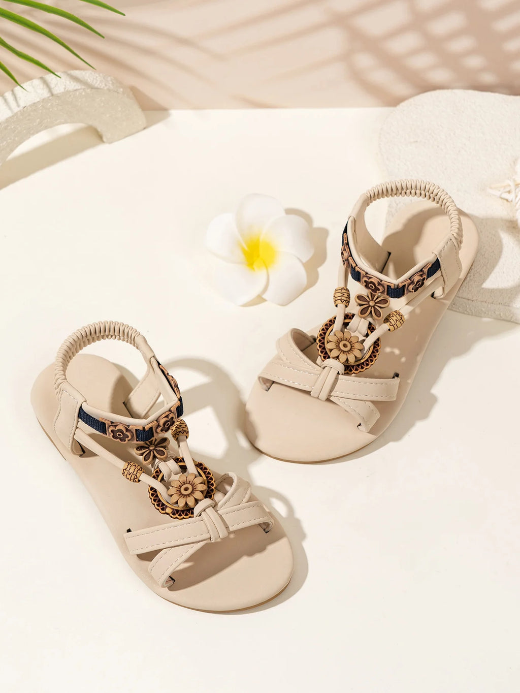 Girls Floral Sandals - Vintage Boho Toddler Summer Shoes Non-Slip Soft Sole Kids Casual Sandals 3-8Y