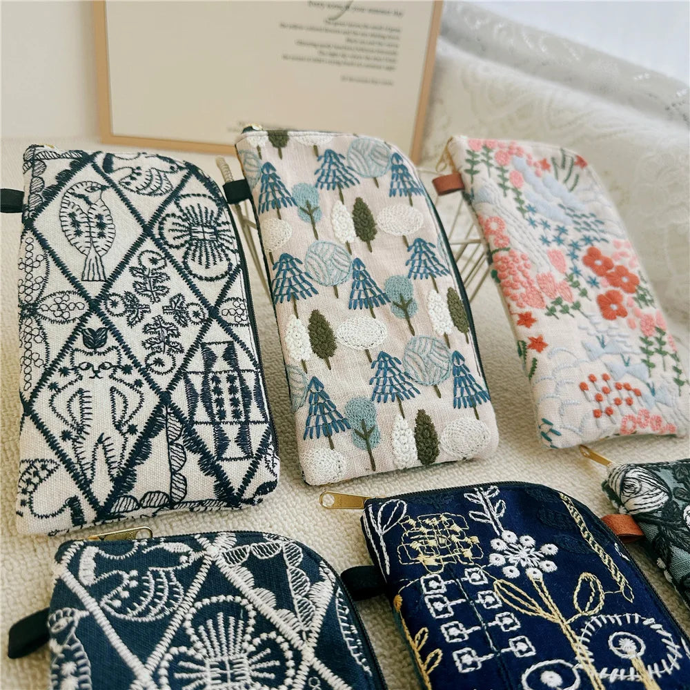 Ladies' Coin Purses Handmade Cotton Linen Embroidery National Personalized Canvas Lipstick Mobile Phone Glasses Storage Bags