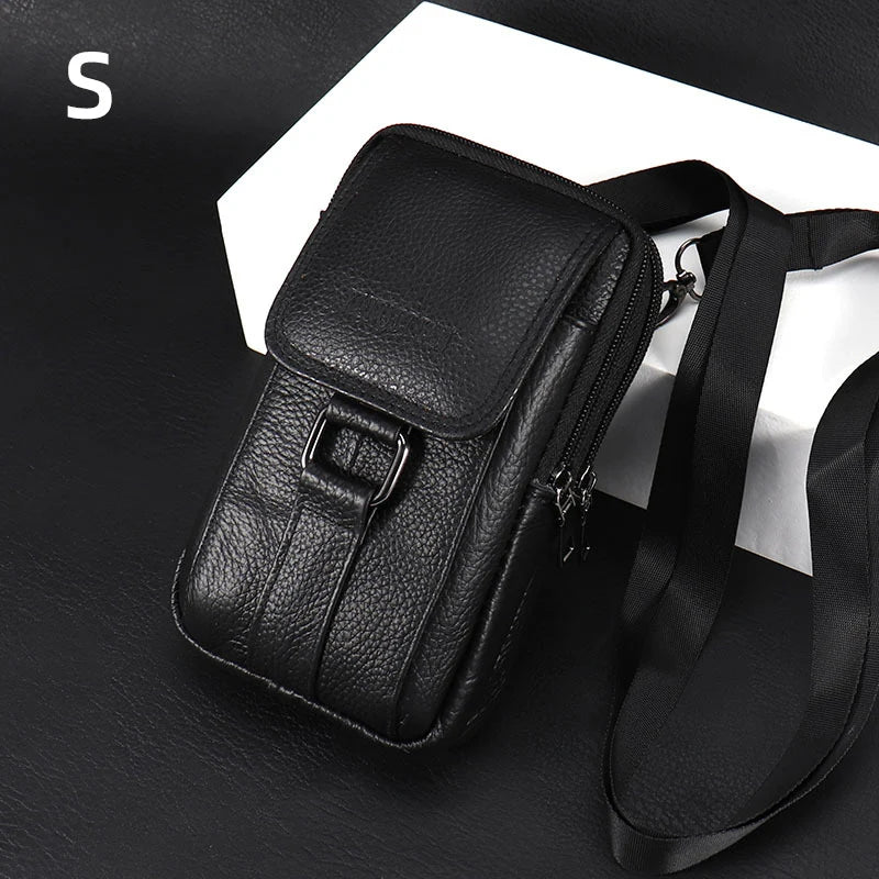 Men's Mobile Phone Waist Bag Outdoor Work Chest Bag PU Cigarette Case Key Chain Wear Belt Backpack Sport Hiking Portable Satchel