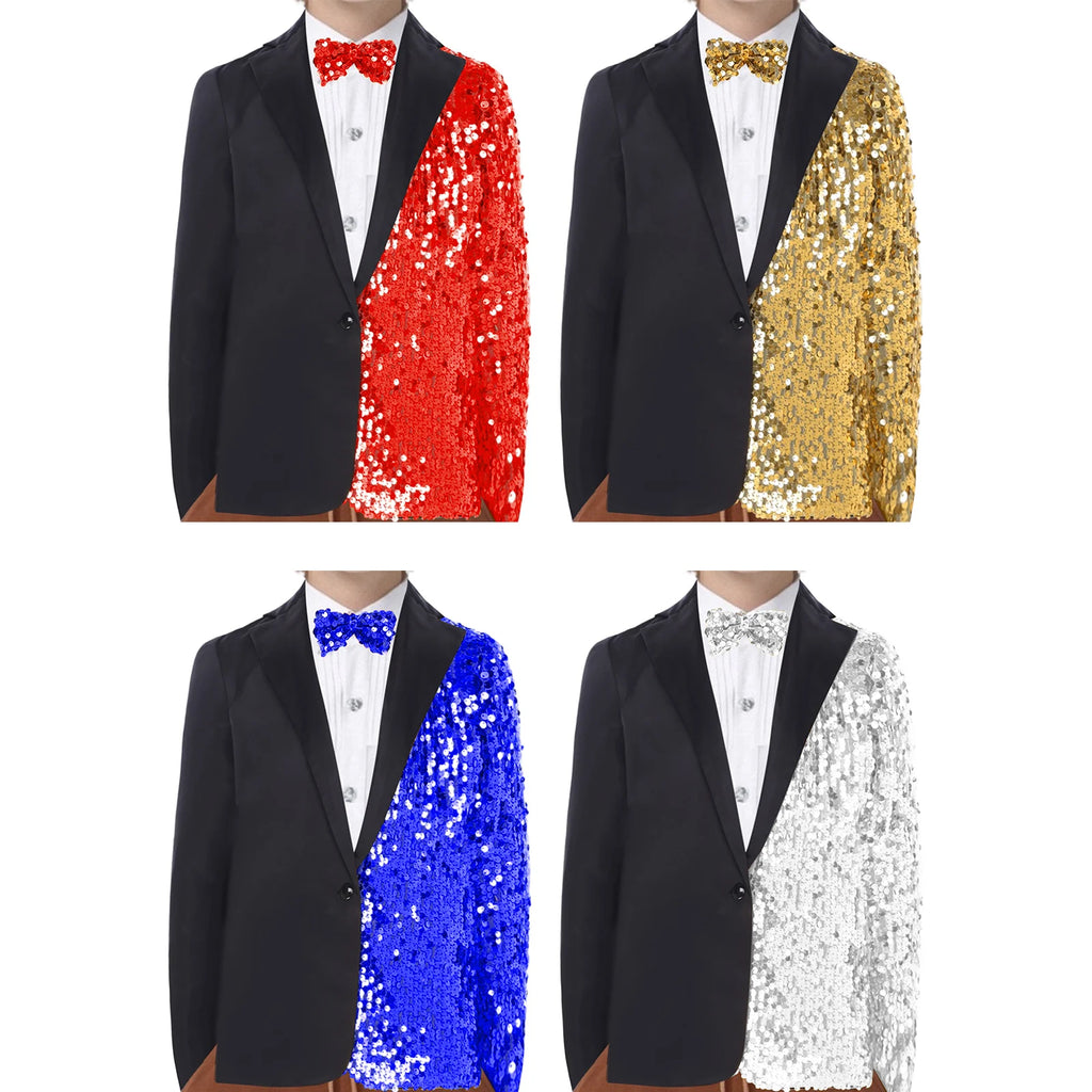 Kids Boys Sparkly Gentlemen Suits Jackets Formal Dress Blazer Sequin Blazer Coat Jacket Children Wedding Banquet Party Outfit