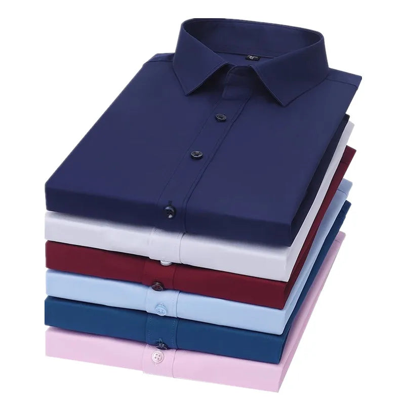 Summer New Male Pure Color Short Sleeve Breathable Shirt White / Navy / Wine Red Men Business Social Dress Shirts