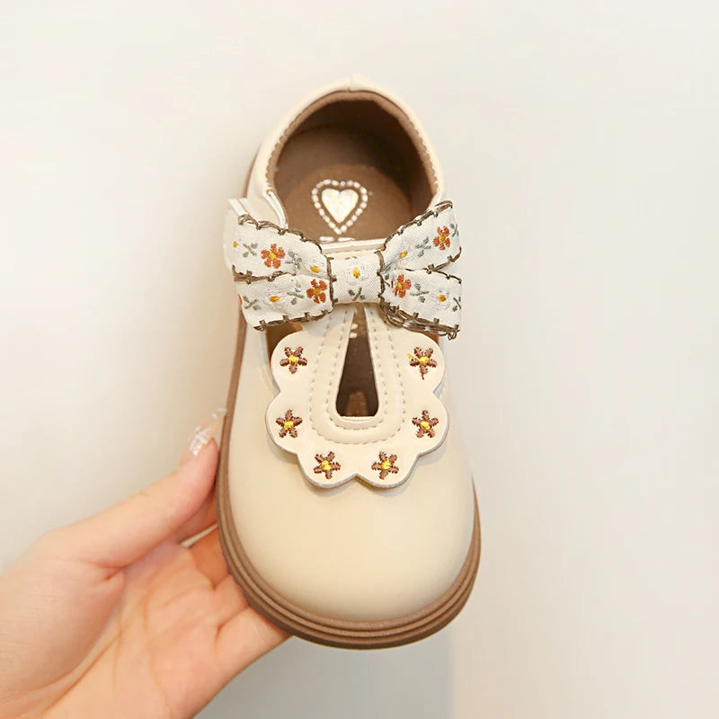 Cute bow Leather Girls Shoes 2025 New T-strap Oxfords Spring Kids Soft Shoes For Girl School Children Princess Dress Shoes