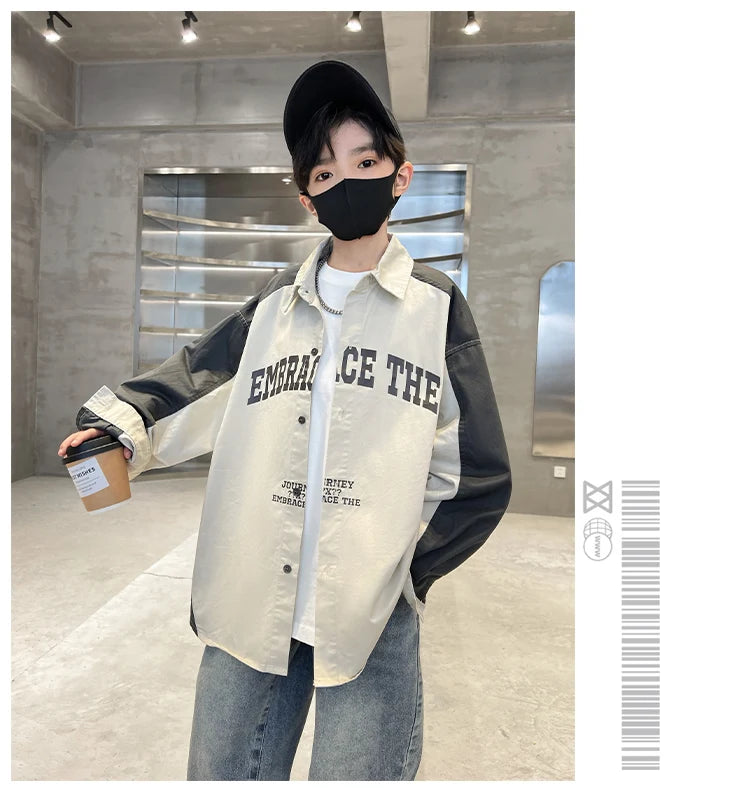 Korean Children Loose Style Long Sleeve Shirt for Teenage Boy Casual Spring Autumn Clothing School Kids Blouses Age 5 To 14 Y