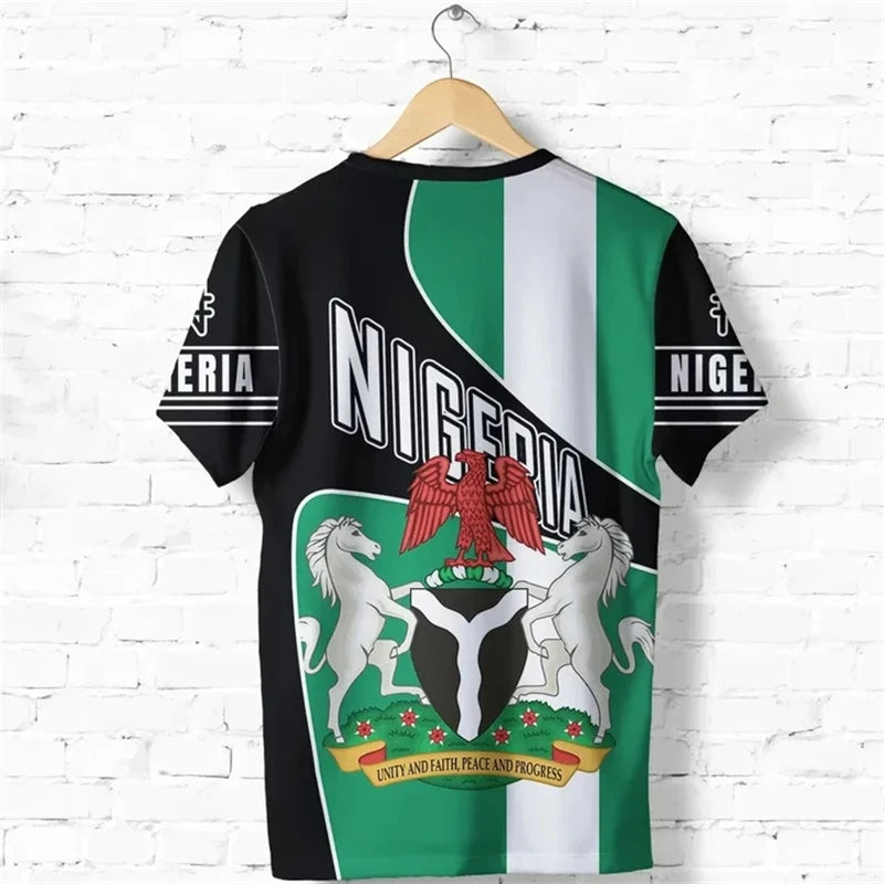 Nigeria Flag Men's T-shirts Nigerian Emblem Graphic Print Africa Clothing Ropa Hombre Summer Oversized Short Sleeve Male Tops