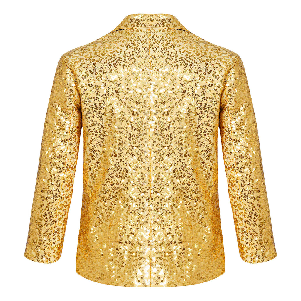 Kids Boys Fashion Shiny Sequins Lapel Suit One Button Jacket Coat Blazer Tuxedo for Wedding Birthday Party Stage Performance