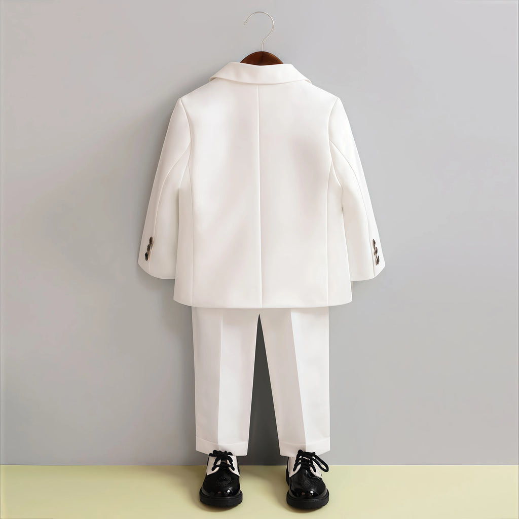 Children Three-Piece White Wedding Suit Kids Jacket Pants Bow Tie For Flower Boys Birthday Tuxedo Party Photograph Formal Outfit