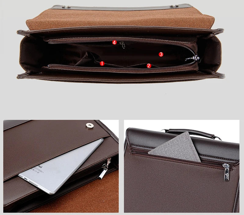 Executives Briefcase For Men PU Leather Designer Business Fashion Handbag Shoulder Messenger Male Organizer for Documents Bag