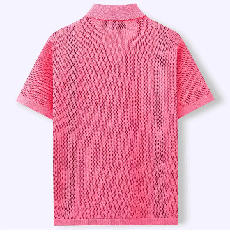 Summer New Knitted Shirts for Men Fashion Cuban Collar Business Casual Social Polo Shirts Knit Cardigans Men Clothing Streetwear
