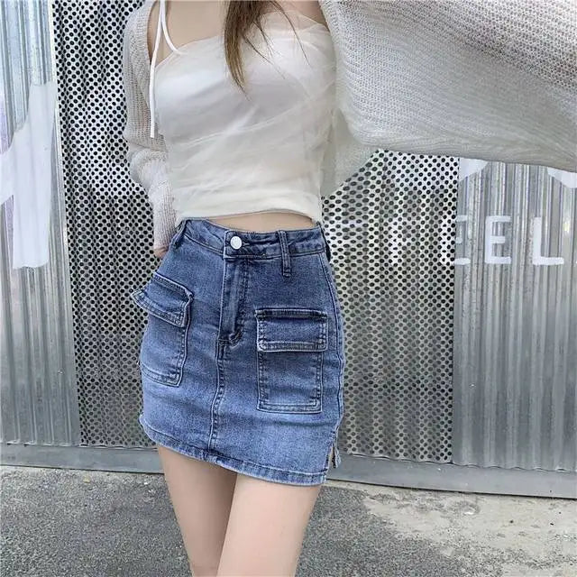 Jeans Skirts For Women Khaki Tight Woman Cargo Denim Skirt Short Stylish Premium Clothing Sales Casual Trend 2025 Korean Fashion