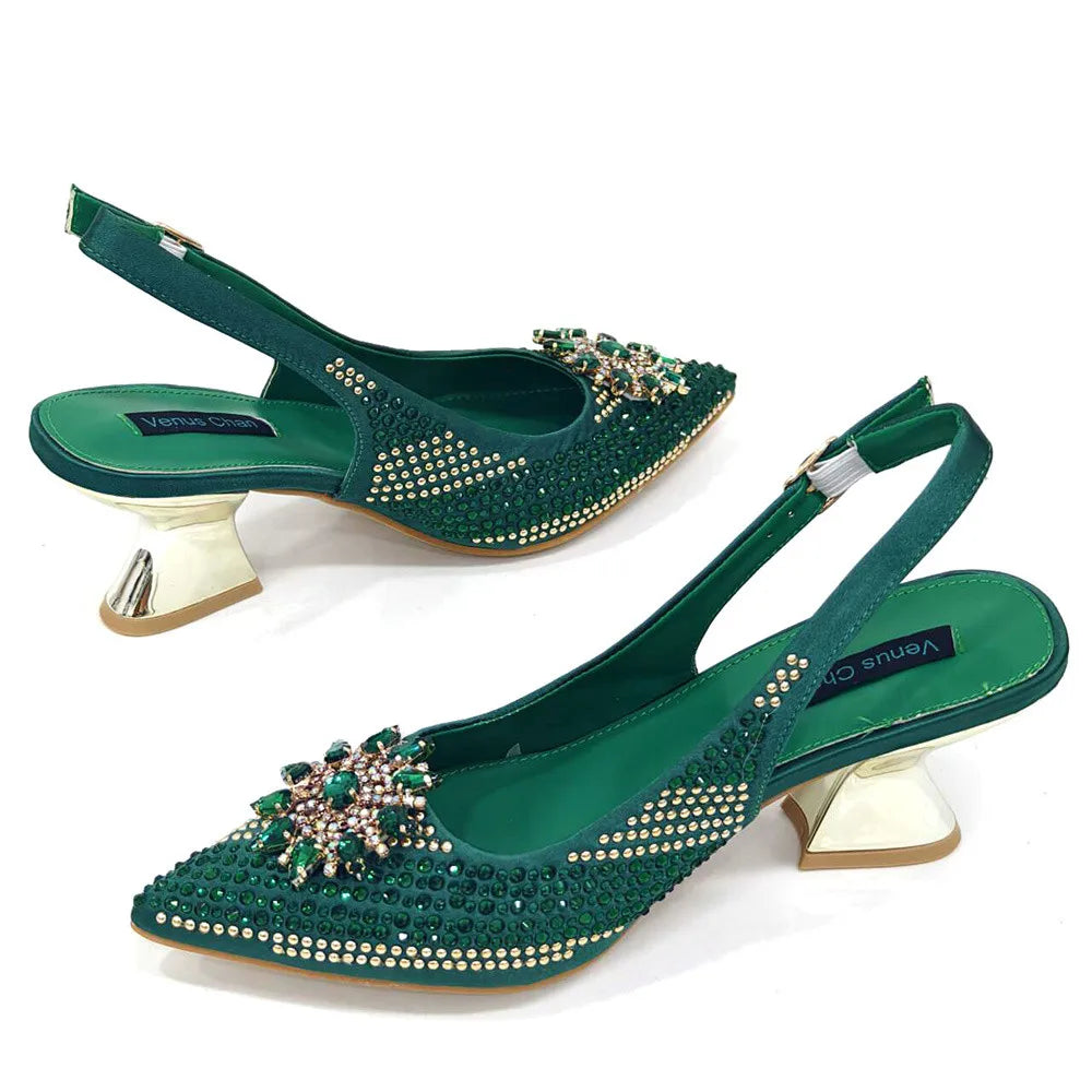 Nigeria Fashion Rhinestone-encrusted Ladies Party Shoes And Special bags High Heels And Dual Purpose Bag Women's Shoes