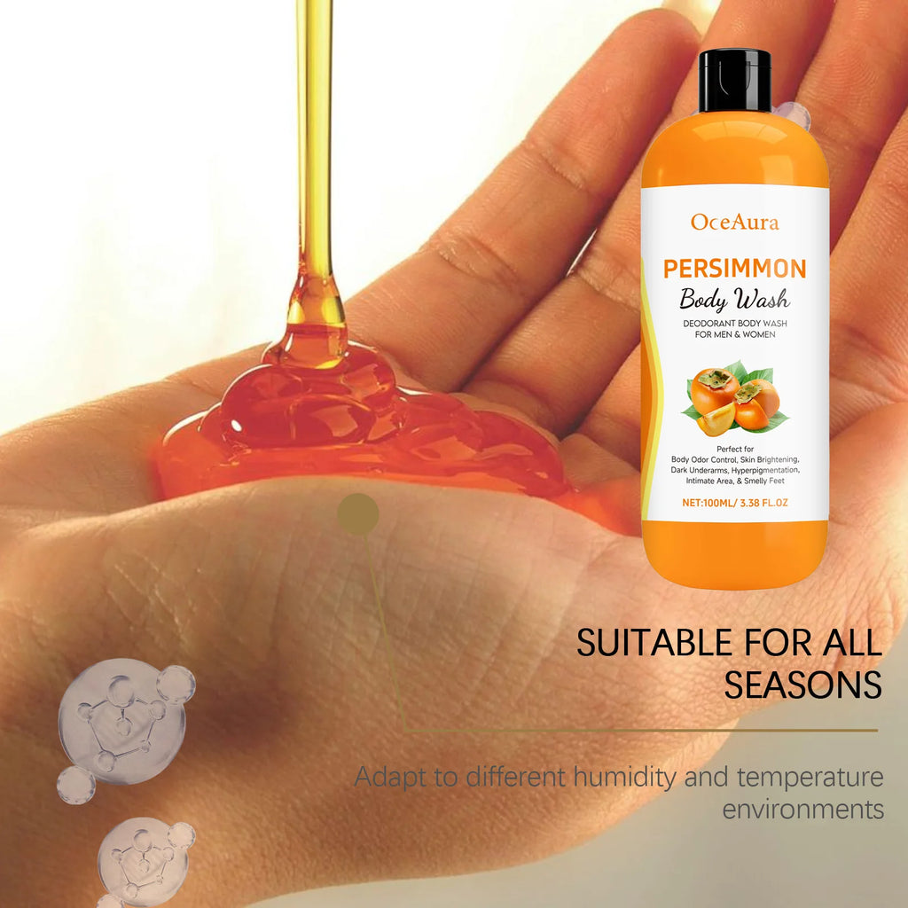 Persimmon Body Wash Deep Cleaning Skin Oil Control Exfoliating Eliminating Odor Remover Dirt Lasting Fragrance Shower Gel 100ml