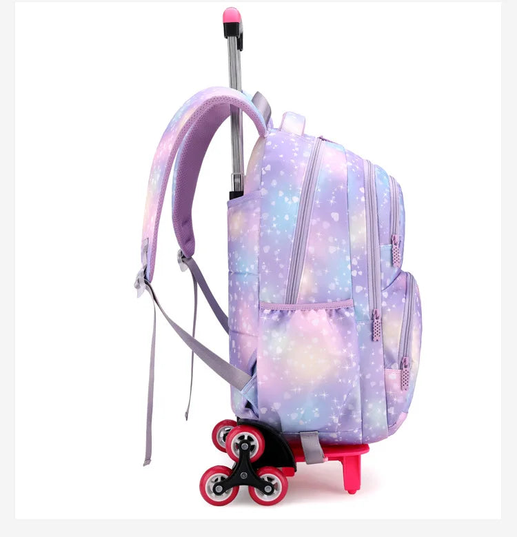 Children School Backpack Set with Wheels Students Bags for Girls Trolley Bag Cute Schoolbag Rolling Wheeled Backpack Child Girl