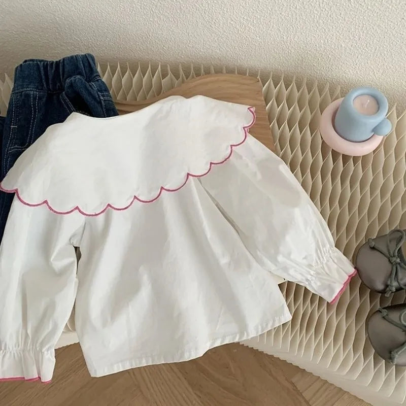 Girls' Shirts Spring and Autumn New Baby Fashionable Pure Cotton Shirts 2023 New Korean Children's Top 0-6Y
